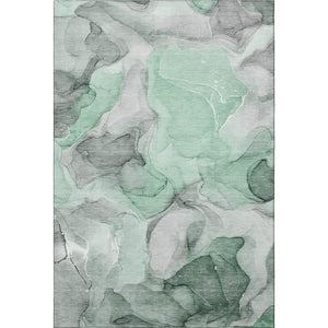 HomeRoots 9' X 12' Abstract Washable Area Rug in Green, Gray & Ivory - UV Protected, Stain Resistant Design 646721