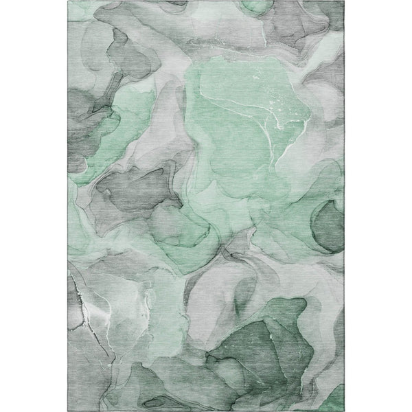 HomeRoots 9' X 12' Abstract Washable Area Rug in Green, Gray & Ivory - UV Protected, Stain Resistant Design 646721