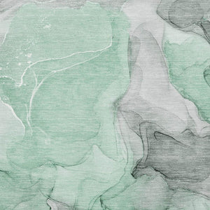 HomeRoots 10' Abstract Area Rug in Green, Gray & Ivory - Washable, UV Protected, Stain Resistant for Homes 646722