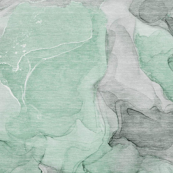 HomeRoots 10' Abstract Area Rug in Green, Gray & Ivory - Washable, UV Protected, Stain Resistant for Homes 646722