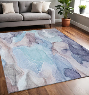 HomeRoots 5' X 8' Abstract Washable Area Rug in Navy, Purple & Gray - UV Protected, Stain Resistant & Stylish 646724