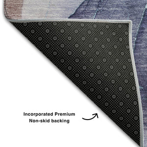 HomeRoots 8' Washable Round Rug in Navy Blue, Purple & Gray - Modern Abstract Design with UV Protection & Durability 646725