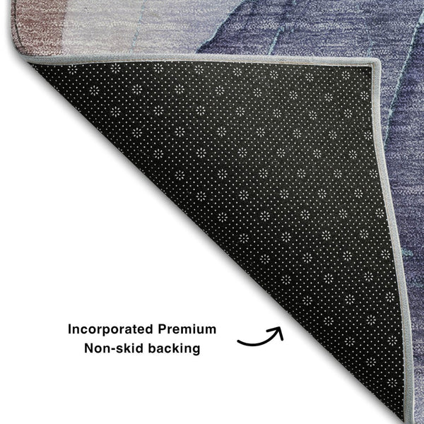 HomeRoots 8' Washable Round Rug in Navy Blue, Purple & Gray - Modern Abstract Design with UV Protection & Durability 646725