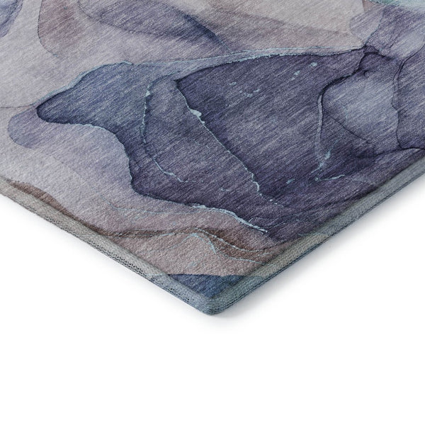 HomeRoots 8' Washable Round Rug in Navy Blue, Purple & Gray - Modern Abstract Design with UV Protection & Durability 646725
