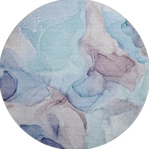 HomeRoots 8' Washable Round Rug in Navy Blue, Purple & Gray - Modern Abstract Design with UV Protection & Durability 646725