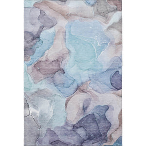 HomeRoots 8' X 10' Navy Blue, Purple & Gray Abstract Washable Area Rug - Stain Resistant & UV Protected! 646726