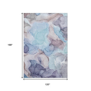 HomeRoots 10' Washable Navy Blue, Purple & Gray Abstract Area Rug - Durable UV Protected Design for Busy Homes 646728