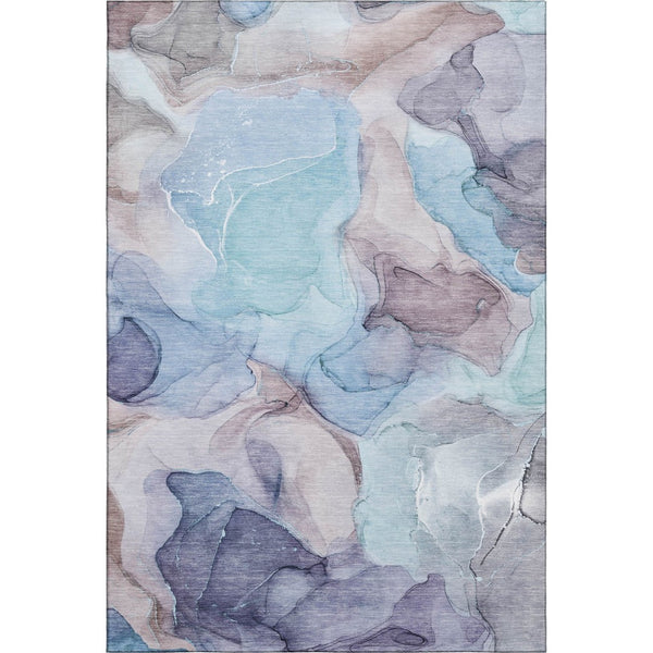 HomeRoots 10' Washable Navy Blue, Purple & Gray Abstract Area Rug - Durable UV Protected Design for Busy Homes 646728