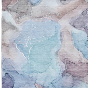HomeRoots 10' Washable Navy Blue, Purple & Gray Abstract Area Rug - Durable UV Protected Design for Busy Homes 646728