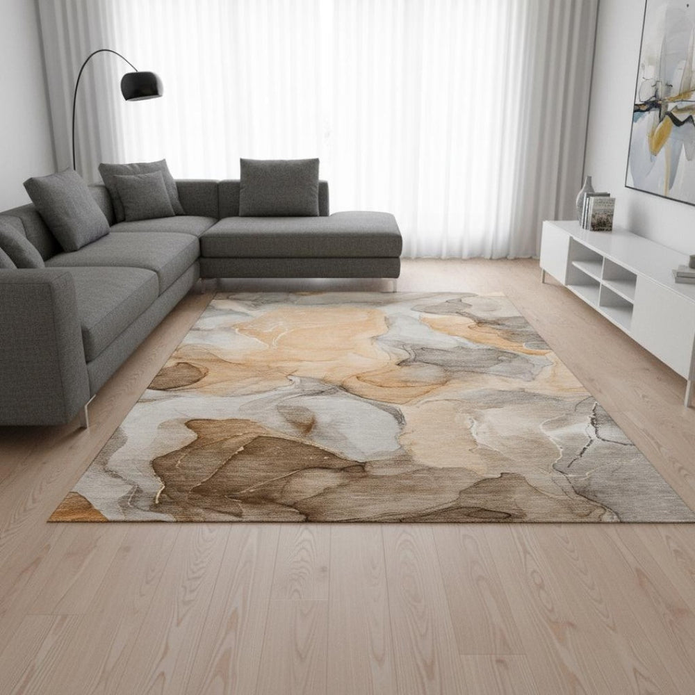 HomeRoots 8' X 10' Bold Orange Gray Ivory Abstract Washable Area Rug - Stain Resistant, UV Protected, Durable Design 646732
