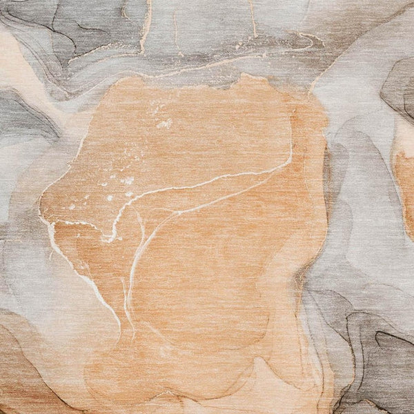 HomeRoots 9' X 12' Abstract Area Rug in Orange, Gray & Ivory – Washable, Stain Resistant, UV Protected Design 646733