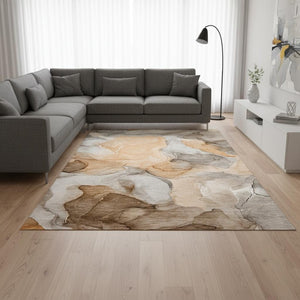 HomeRoots 9' X 12' Abstract Area Rug in Orange, Gray & Ivory – Washable, Stain Resistant, UV Protected Design 646733