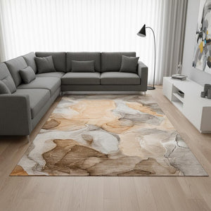 HomeRoots 10' X 14' Vibrant Orange Gray Ivory Abstract Washable Area Rug with UV Protection for Modern Homes 646734