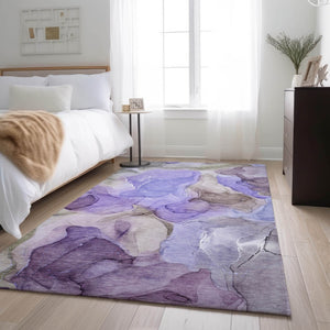 HomeRoots 5' X 8' Purple And Gray Abstract Area Rug - Washable, UV Protected, Stain-Resistant for Modern Homes 646736