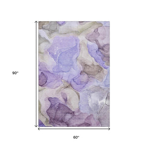 HomeRoots 5' X 8' Purple And Gray Abstract Area Rug - Washable, UV Protected, Stain-Resistant for Modern Homes 646736