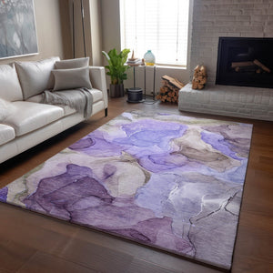 HomeRoots 5' X 8' Purple And Gray Abstract Area Rug - Washable, UV Protected, Stain-Resistant for Modern Homes 646736