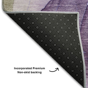 HomeRoots 8' Purple and Gray Abstract Washable Round Rug - Durable, Stain-Resistant with UV Protection for Homes 646737
