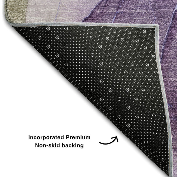 HomeRoots 8' Purple and Gray Abstract Washable Round Rug - Durable, Stain-Resistant with UV Protection for Homes 646737