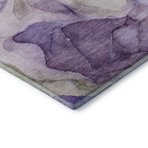 HomeRoots 8' Purple and Gray Abstract Washable Round Rug - Durable, Stain-Resistant with UV Protection for Homes 646737