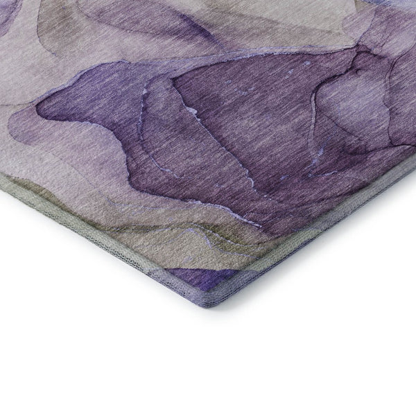 HomeRoots 8' Purple and Gray Abstract Washable Round Rug - Durable, Stain-Resistant with UV Protection for Homes 646737