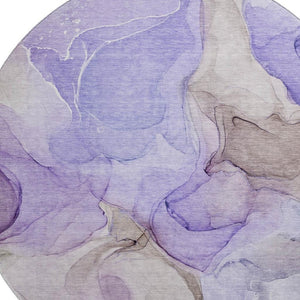 HomeRoots 8' Purple and Gray Abstract Washable Round Rug - Durable, Stain-Resistant with UV Protection for Homes 646737