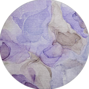 HomeRoots 8' Purple and Gray Abstract Washable Round Rug - Durable, Stain-Resistant with UV Protection for Homes 646737