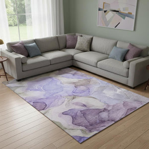 HomeRoots 8' X 10' Stylish Purple and Gray Abstract Area Rug - Washable, UV Protected, Perfect for Busy Homes! 646738