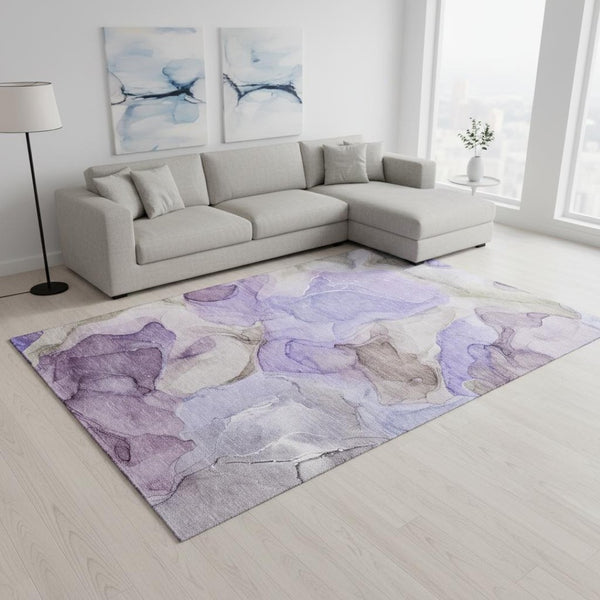 HomeRoots 9' X 12' Modern Purple and Gray Abstract Area Rug – Washable, Stain-Resistant, UV Protected Style 646739