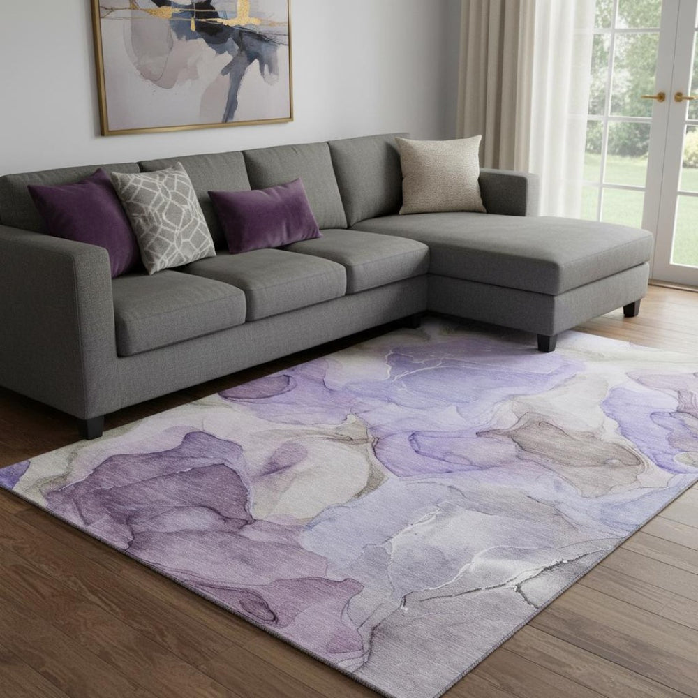 HomeRoots 10' X 14' Purple and Gray Abstract Area Rug - Washable, UV-Protected, Stylish for Any Space! 646740