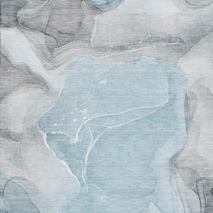 HomeRoots 5' X 8' Modern Teal & Gray Abstract Washable Area Rug with UV Protection for Homes with Kids & Pets 646742