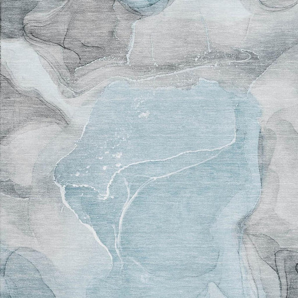 HomeRoots 5' X 8' Modern Teal & Gray Abstract Washable Area Rug with UV Protection for Homes with Kids & Pets 646742