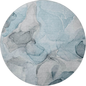HomeRoots 8' Teal and Gray Abstract Round Rug - Stylish, Washable, UV-Protected, Perfect for Kids & Pets! 646743
