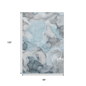 HomeRoots 8' X 10' Teal and Gray Abstract Area Rug - Stylish, Washable, UV-Protected, Perfect for Modern Spaces! 646744