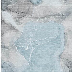 HomeRoots 8' X 10' Teal and Gray Abstract Area Rug - Stylish, Washable, UV-Protected, Perfect for Modern Spaces! 646744
