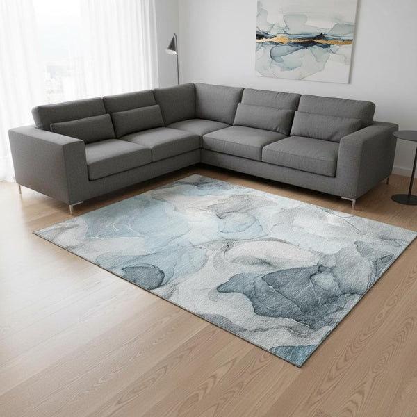 HomeRoots 8' X 10' Teal and Gray Abstract Area Rug - Stylish, Washable, UV-Protected, Perfect for Modern Spaces! 646744