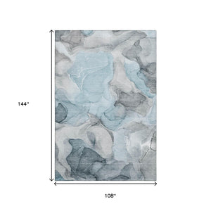 HomeRoots 9' X 12' Teal and Gray Abstract Area Rug - Washable, UV Protected, Perfect for High-Traffic Spaces! 646745