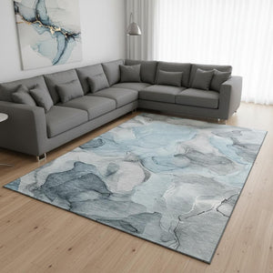 HomeRoots 9' X 12' Teal and Gray Abstract Area Rug - Washable, UV Protected, Perfect for High-Traffic Spaces! 646745