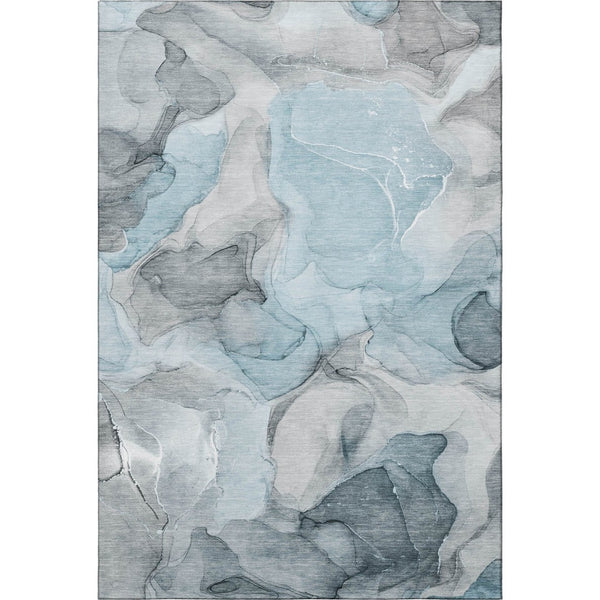 HomeRoots 9' X 12' Teal and Gray Abstract Area Rug - Washable, UV Protected, Perfect for High-Traffic Spaces! 646745