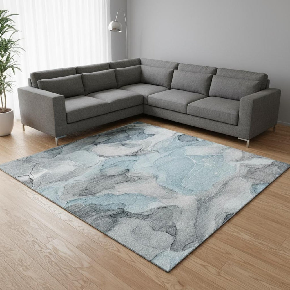 HomeRoots 10' Teal and Gray Abstract Washable Area Rug – UV Protected, Stain Resistant, Perfect for Modern Spaces! 646746