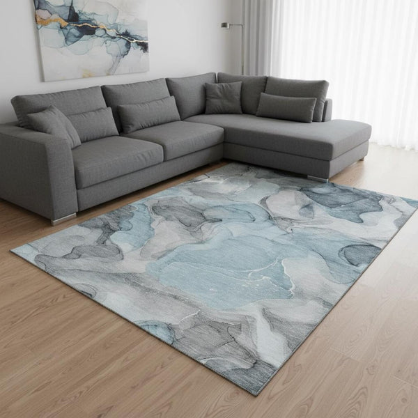 HomeRoots 10' Teal and Gray Abstract Washable Area Rug – UV Protected, Stain Resistant, Perfect for Modern Spaces! 646746