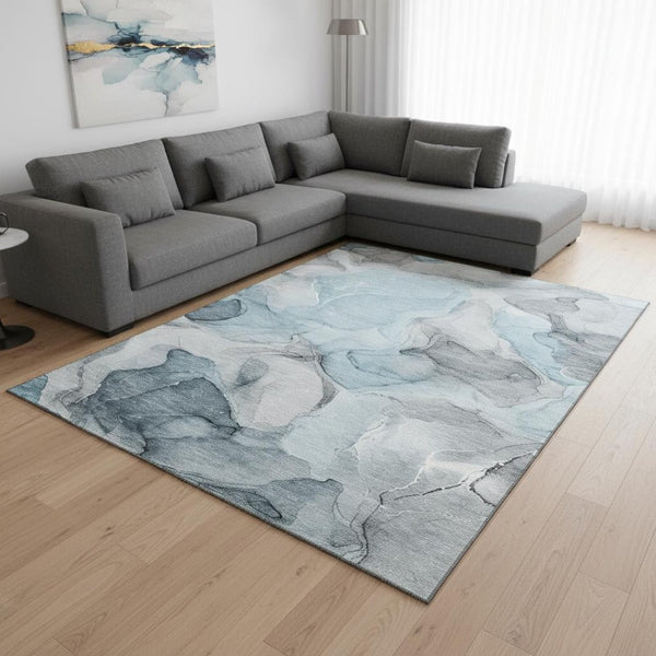 HomeRoots 10' Teal and Gray Abstract Washable Area Rug – UV Protected, Stain Resistant, Perfect for Modern Spaces! 646746