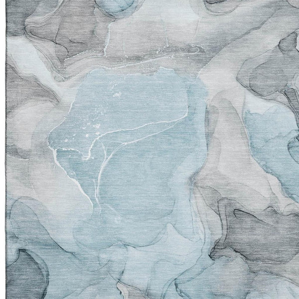 HomeRoots 10' Teal and Gray Abstract Washable Area Rug – UV Protected, Stain Resistant, Perfect for Modern Spaces! 646746