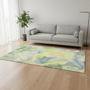 HomeRoots 5' X 8' Washable Area Rug in Yellow, Blue & Beige - Abstract Design with UV Protection & Stain Resistance 646748
