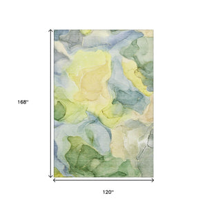 HomeRoots 10' X 14' Washable Area Rug in Yellow, Blue & Beige – Durable, UV Resistant, & Perfect for Kids & Pets! 646752
