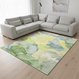 HomeRoots 10' X 14' Washable Area Rug in Yellow, Blue & Beige – Durable, UV Resistant, & Perfect for Kids & Pets! 646752