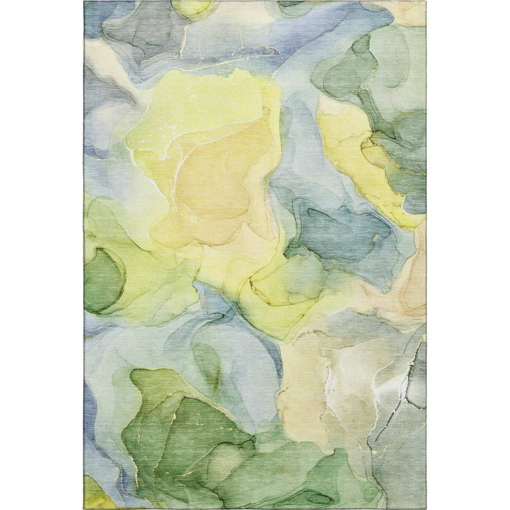 HomeRoots 10' X 14' Washable Area Rug in Yellow, Blue & Beige – Durable, UV Resistant, & Perfect for Kids & Pets! 646752