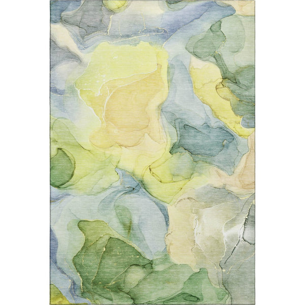 HomeRoots 10' X 14' Washable Area Rug in Yellow, Blue & Beige – Durable, UV Resistant, & Perfect for Kids & Pets! 646752