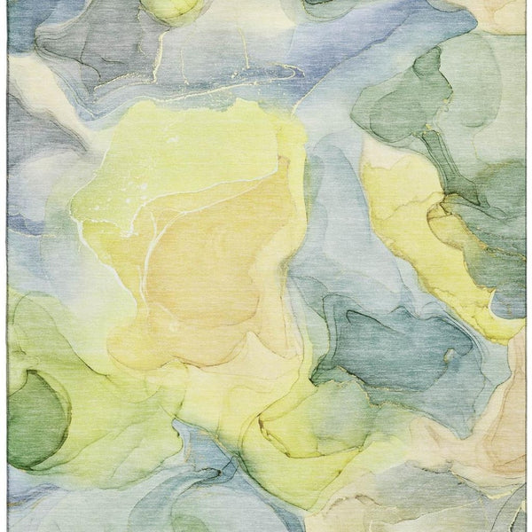 HomeRoots 10' X 14' Washable Area Rug in Yellow, Blue & Beige – Durable, UV Resistant, & Perfect for Kids & Pets! 646752