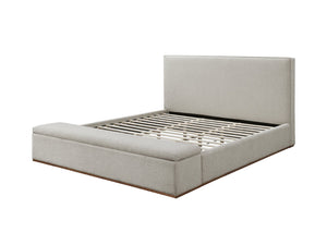 English Elm Boxter Queen Storage Bed Beige Linen Upholstered Platform Frame Walnut Legs B2756S00031