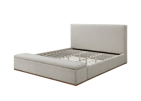 English Elm Boxter Queen Storage Bed Beige Linen Upholstered Platform Frame Walnut Legs B2756S00031